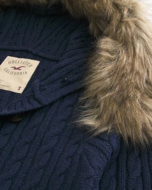 Hollister Henley-Pullover mit Kapuze mit Kunstpelzbesatz - Blau
