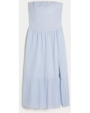 Hollister Strapless Embroidered Maxi Dress - Blue