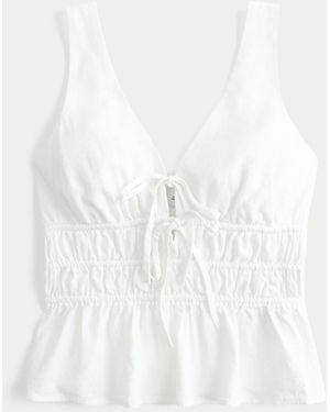 Hollister Linen-blend Tie-front Peplum Top - White