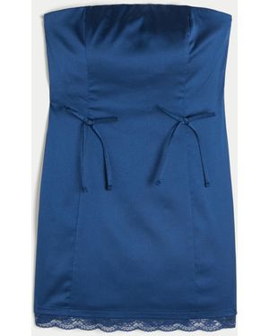 Hollister Trägerloses Bodycon-Satinkleid mit Schleife - Blau