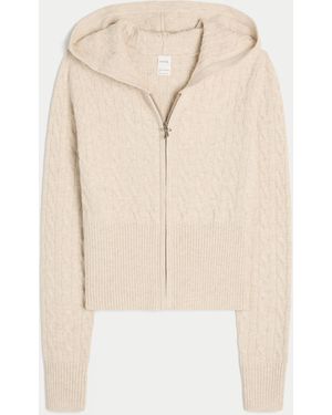 Hollister Gilly Hicks Cable-knit Zip-up Hoodie Jumper - Natural