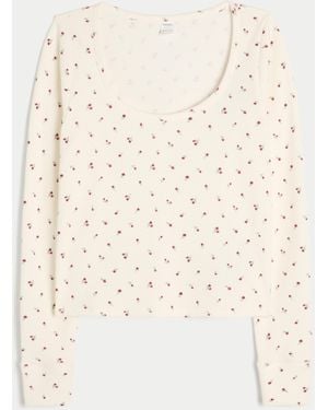 Hollister Gilly Hicks Always Cosy Waffle Long-sleeve Scoop Top - Natural