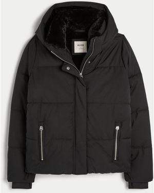 Hollister Faux Fur-lined All-weather Puffer Jacket - Black