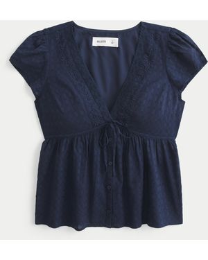 Hollister Short-sleeve Flyaway Babydoll Top - Blue