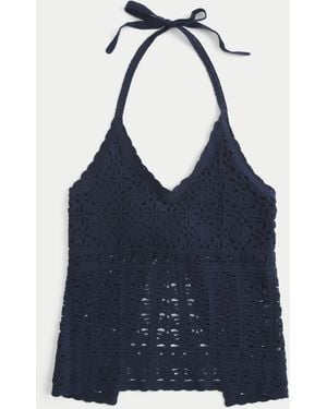 Hollister Crochet-style Halter Tank - Blue
