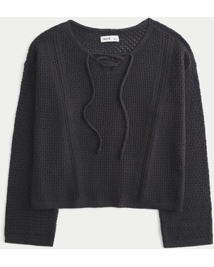 Hollister Stitchy V-neck Jumper - Black