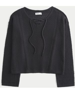 Hollister Stitchy V-neck Jumper - Black