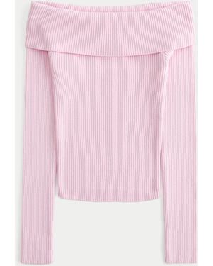 Hollister Long-sleeve Double Off-the-shoulder Top - Pink