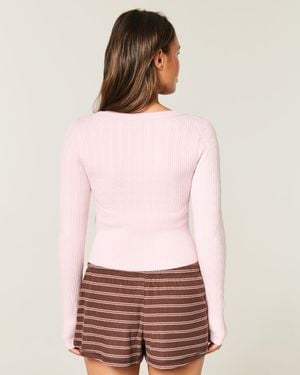 Hollister Pullover mit V-Ausschnitt und Zopfstrickmuster - Weiß