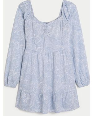 Hollister Long-sleeve Cinch Bust Mini Dress - Blue