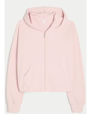 Hollister Relaxed Waffle Zip-up Hoodie - Pink