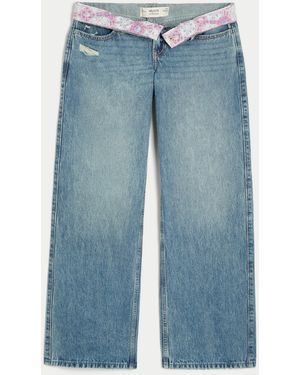 Hollister Low-rise Medium Wash Foldover Waist Baggy Jeans - Blue