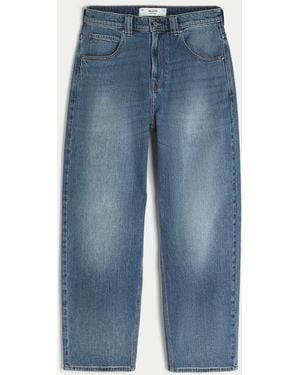 Hollister Medium Wash Embroidered Shark Graphic Skater Baggy Jeans - Blue