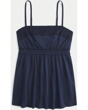 Hollister Easy Lace Trim Babydoll Top - Blue