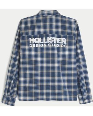 Hollister Boxy Poplin Button-through Logo Graphic Shirt - Blue