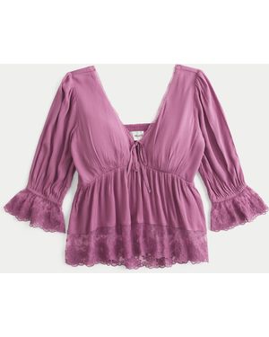 Hollister Three-quarter Sleeve Babydoll Top - Pink