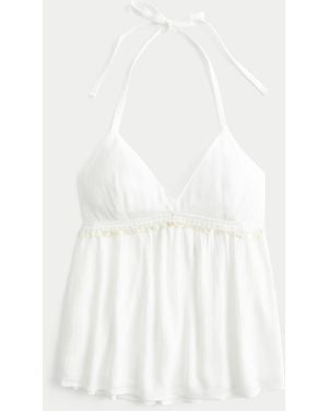 Hollister Shell-embellished Halter Babydoll Top - White