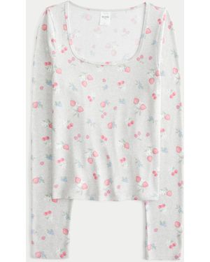 Hollister Cosy Berry Pattern Pyjama Top - White