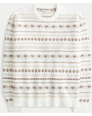 Hollister Oversized Heart Pattern Crew Jumper - Natural