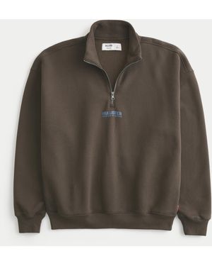 Hollister Boxy Quarter-zip Logo Graphic Sweatshirt - Green