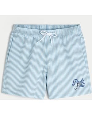 Hollister Mid-thigh Seersucker Volley Swim Shorts - Blue