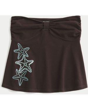 Hollister Strapless Starfish Graphic Babydoll Top - Black