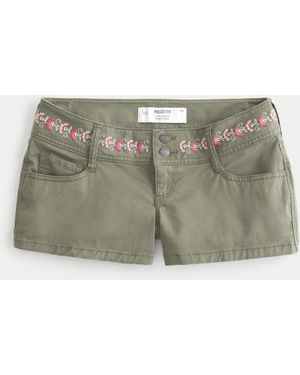 Hollister Ultra Low-rise Twill Embroidered Waistband Shortie Shorts - Grey