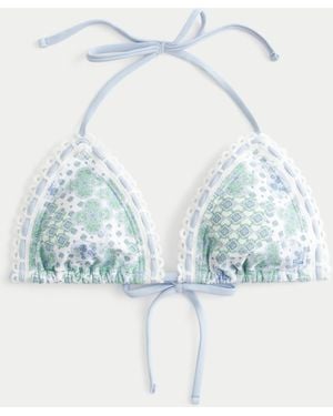 Hollister Crochet-style Trim Halter Triangle Bikini Top - Blue