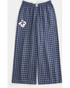 Hollister Baggy Flanellhose mit Nummerngrafik - Blau