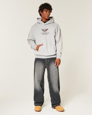 Hollister Kastiger Hoodie mit Chevrolet Corvette-Grafik - Weiß