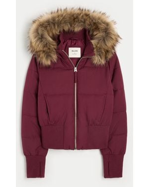 Hollister Faux Fur Trim Puffer Bomber Jacket - Purple