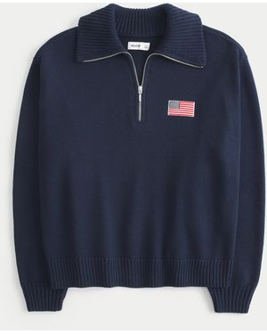 Hollister Oversized Half-zip American Flag Graphic Jumper - Blue