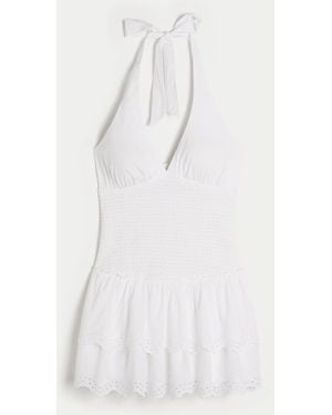 Hollister Double-tier Smocked Halter Skort Dress - White