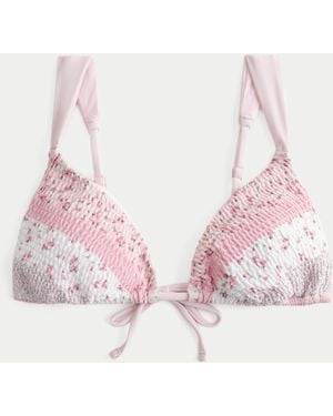 Hollister Smocked Over-the-shoulder Triangle Bikini Top - Pink