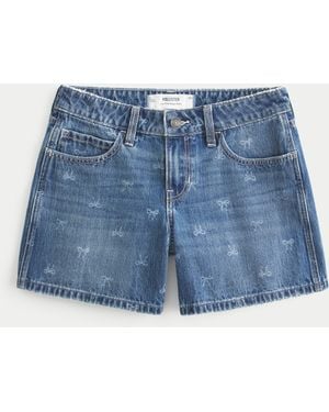 Hollister Low-rise Bow Pattern Baggy Denim Shorts - Blue