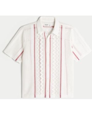 Hollister Boxy Short-sleeve Crochet-style Shirt - Natural