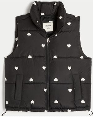 Hollister Heart Pattern Puffer Vest - Black
