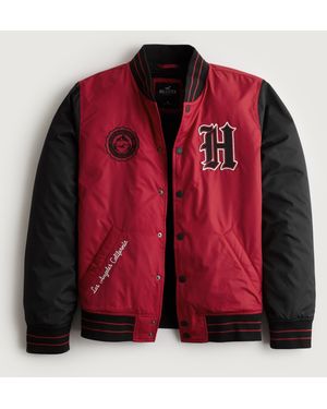 Hollister Sherpa-lined Varsity Bomber Jacket - Red
