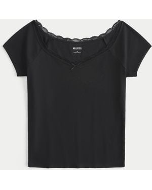 Hollister Off-the-shoulder Lace Trim Top - Black