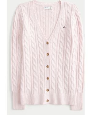 Hollister Cable-knit Icon V-neck Cardigan - Pink