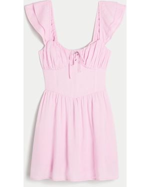 Hollister Flutter Sleeve V-waist Mini Dress - Pink