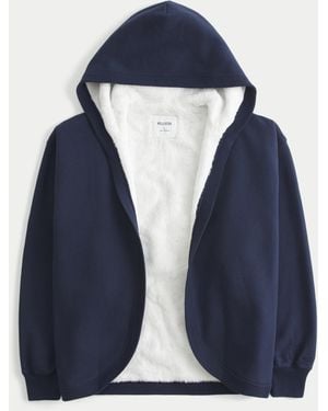 Hollister Faux Fur-lined No-close Fleece Cardigan - Blue
