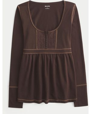Hollister Long-sleeve Henley Babydoll Top - Brown