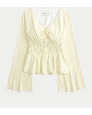 Hollister Easy Bell Sleeve Tie Front Top - Natural