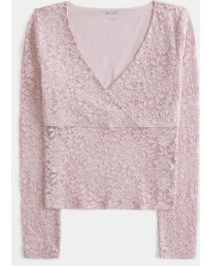 Hollister Lace Long-sleeve Wrap-front Top - Pink