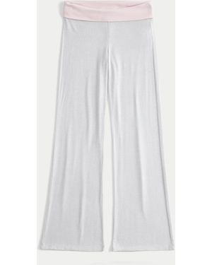 Hollister Always Cosy Knit Foldover Waist Flare Trousers - White