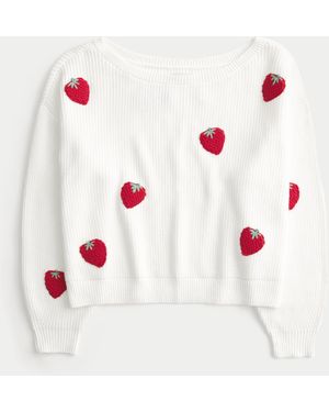 Hollister Easy Berry Graphic Off-the-shoulder Jumper - White