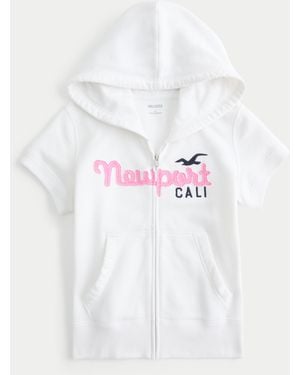 Hollister Hollister Feel Good Short-sleeve Logo Graphic Hoodie - White