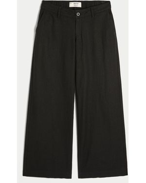 Hollister Ultra Low-rise Linen-blend Super Baggy Trousers - Black