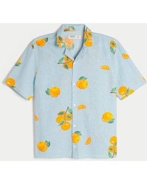 Hollister Boxy Linen-blend Orange Pattern Shirt - Blue